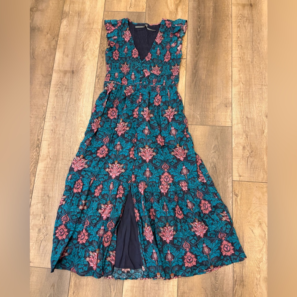 Anthropologie; Floral Maxi Dress in Blue and Pink